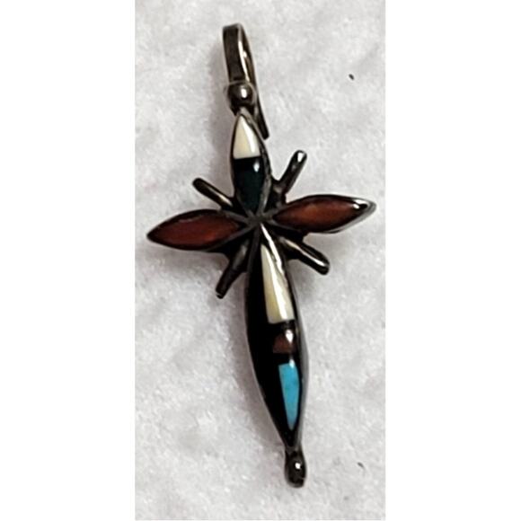 Small Sterling Silver 925 Signed Initials Zuni Cross Pendant Small Hook Bail - Picture 3 of 9